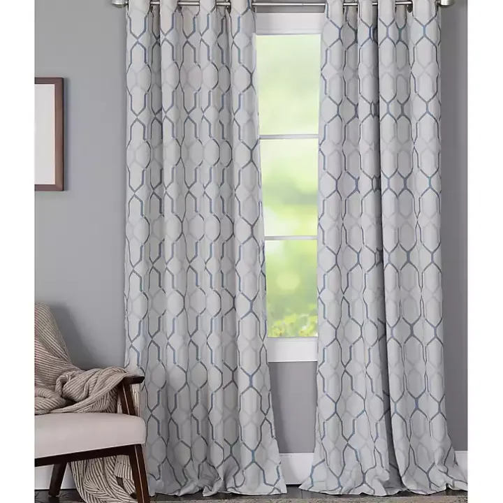 Blue Interlock Single Curtain Panel, 84 in.