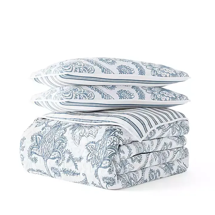 Blue Jacobean Reversible 3-pc. King Quilt Set