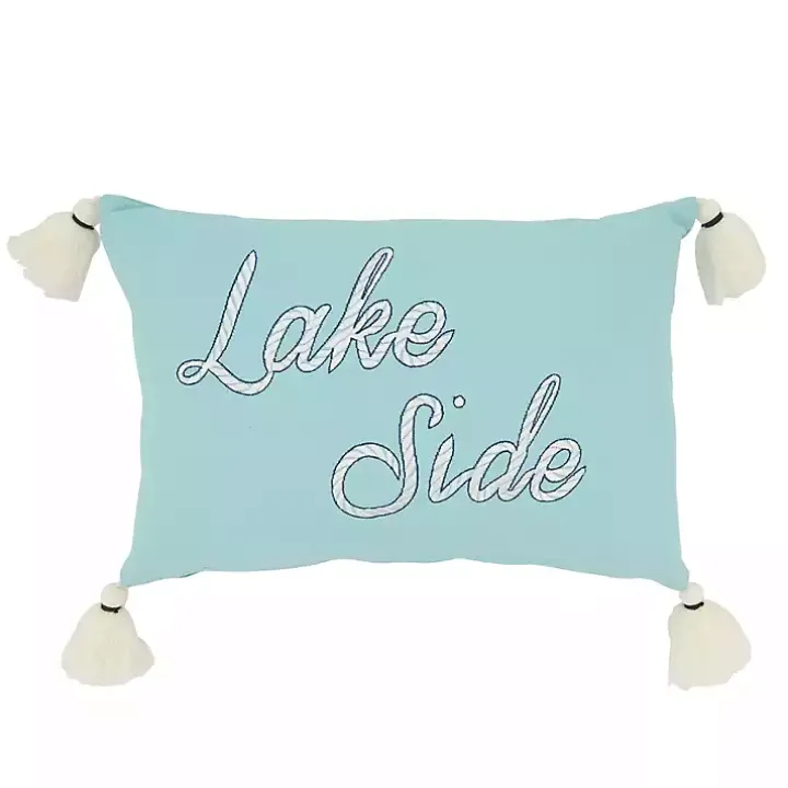 Blue Lake Side Tassel Lumbar Pillow