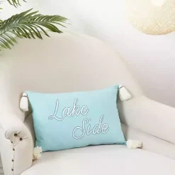 Blue Lake Side Tassel Lumbar Pillow