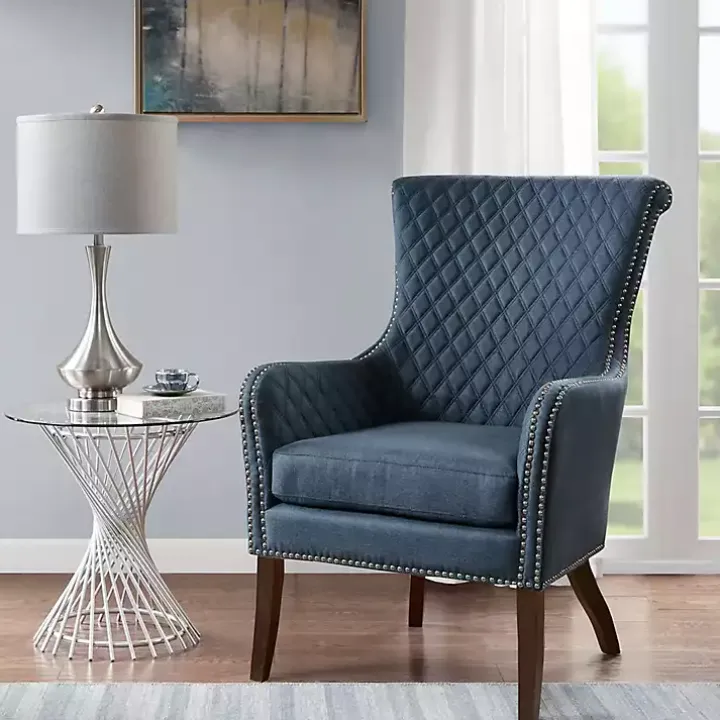 Blue Lanea Quilted Accent Chair with Silver Studs