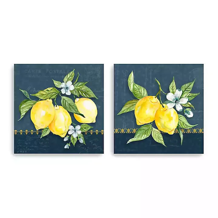 Blue Lemon Squeeze Canvas Art Prints, Set of 2