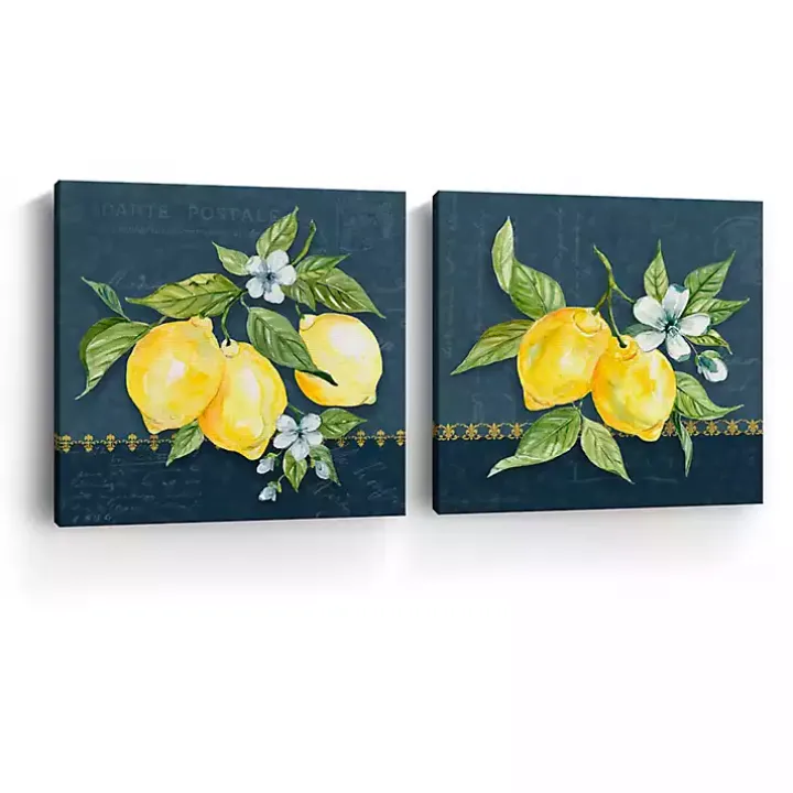 Blue Lemon Squeeze Canvas Art Prints, Set of 2