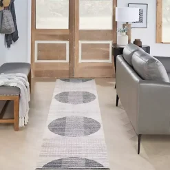 Blue Linear Geometric Washable Runner, 2x8