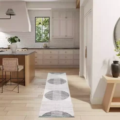 Blue Linear Geometric Washable Runner, 2x8