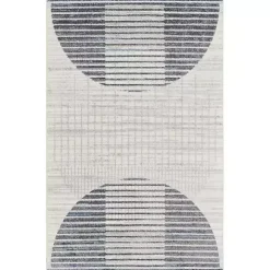 Blue Linear Geometric Washable Area Rug, 4x6