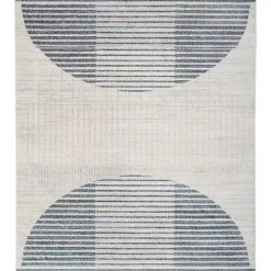 Blue Linear Geometric Washable Area Rug, 9x12
