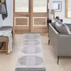 Blue Linear Sphere Washable Runner, 2x10