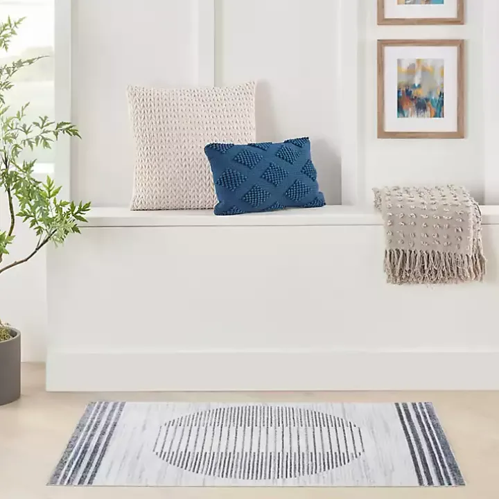 Blue Linear Sphere Washable Area Rug, 3x5