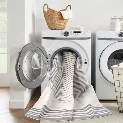 Blue Linear Sphere Washable Area Rug, 3x5