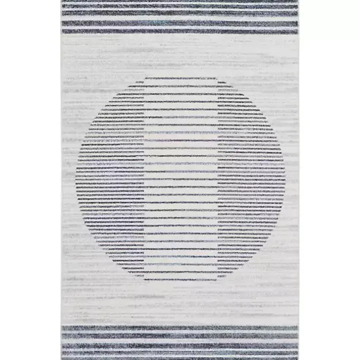 Blue Linear Sphere Washable Area Rug, 4x6