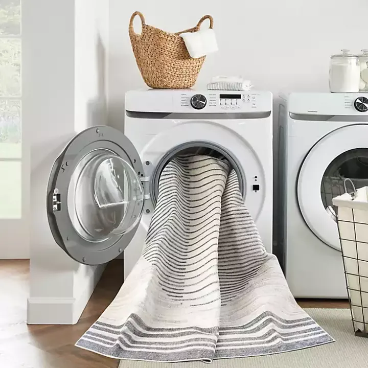 Blue Linear Sphere Washable Area Rug, 4x6