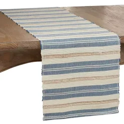 Blue Long Striped Water Hyacinth Table Runner