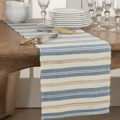 Blue Long Striped Water Hyacinth Table Runner