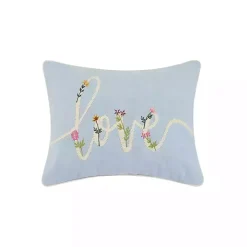 Blue Love Floral Embroidered Lumbar Pillow