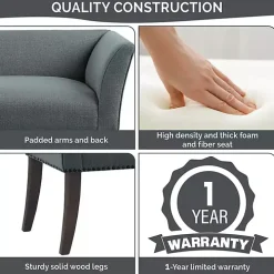 Blue Low Back Flared Nailhead Trim Bench