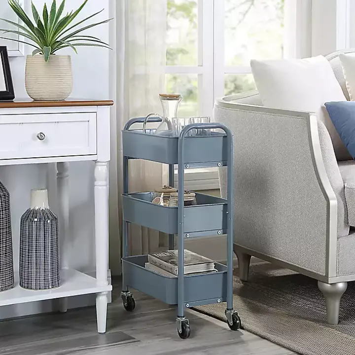 Blue Metal 3-Tier Organizer Storage Cart