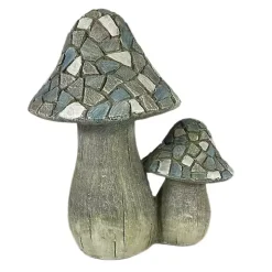 Blue Mosaic Mushrooms Outdoor Statue