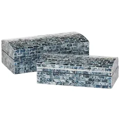 Blue Mother of Pearl Coastal Boxes, Set of 2