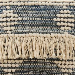 Blue Natural Chindi Fringe Cotton Pillow