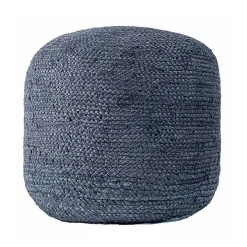 Blue Neely Jute Chevron Braided Pouf