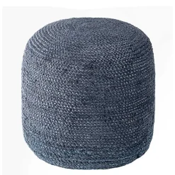 Blue Neely Jute Chevron Braided Pouf