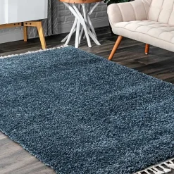 Blue Neva Plush Shag Area Rug, 5x7