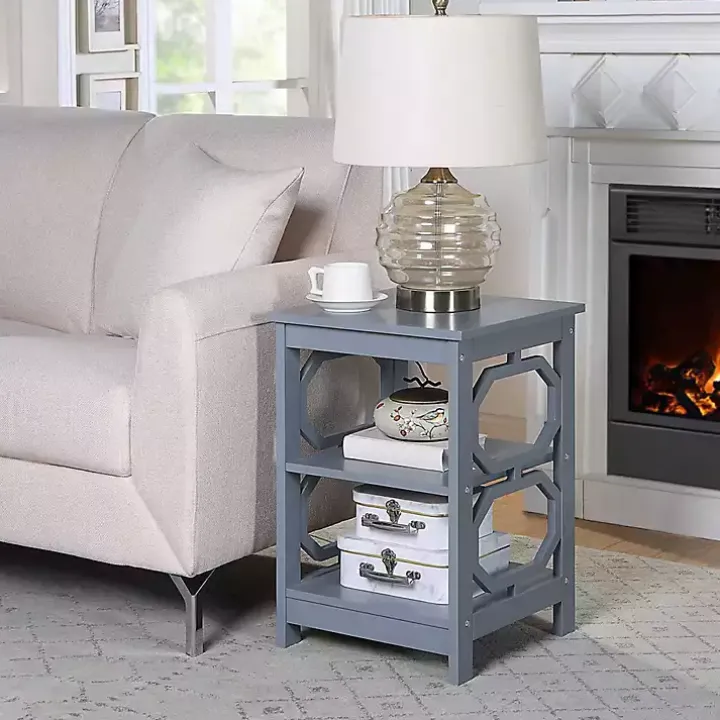 Blue Octagon 2-Shelf Accent Table