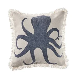 Blue Octopus Accent Pillow with Fringe