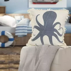 Blue Octopus Accent Pillow with Fringe