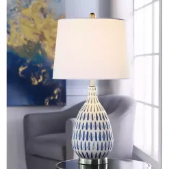 Blue Off-White Ceramic and Steel Table Lamp