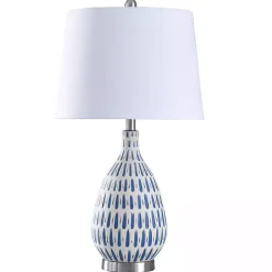 Blue Off-White Ceramic and Steel Table Lamp