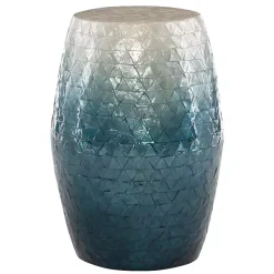 Blue Ombre Mosaic Capiz Shell Drum End Table