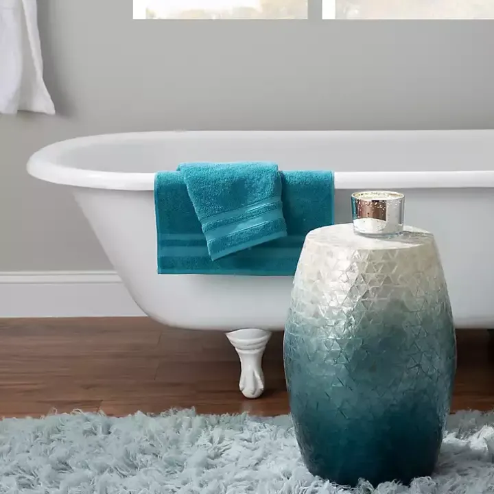 Blue Ombre Mosaic Capiz Shell Drum End Table