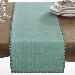 Blue Overcast Stitch Cotton Table Runner