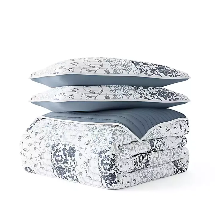 Blue Patchwork Reversible 3-pc. Queen Quilt Set