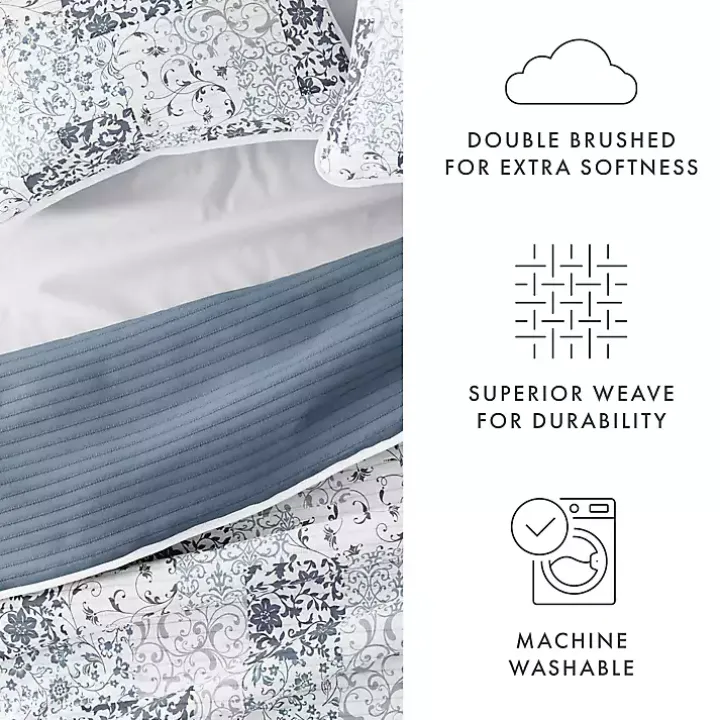 Blue Patchwork Reversible 3-pc. Queen Quilt Set