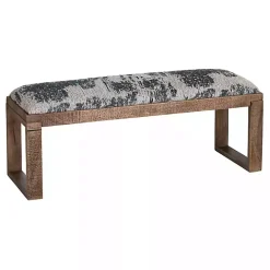 Blue Pattern Upholstered Wood Bench