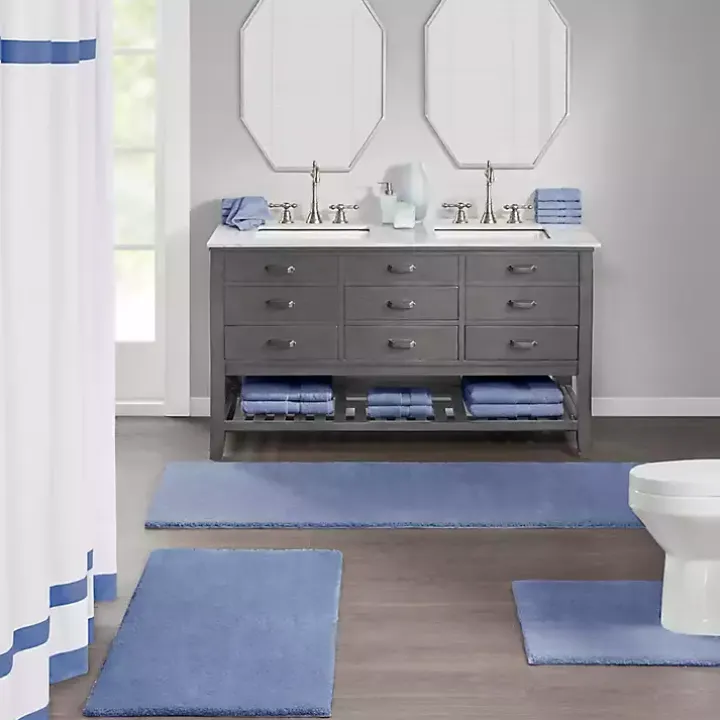 Blue Plush Microfiber Bath Mat, 20x30