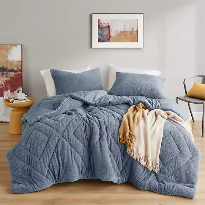 Blue Quilted Teddy 3-pc. Full/Queen Comforter Set