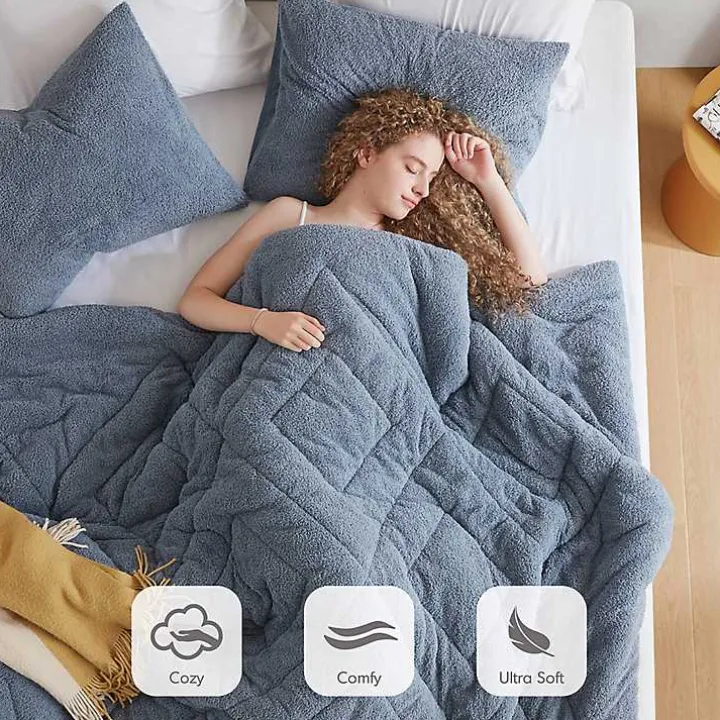 Blue Quilted Teddy 2-pc. Twin Comforter Set