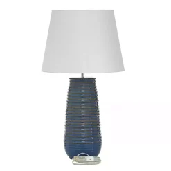 Blue Ribbed Stoneware Table Lamp