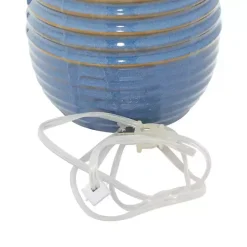 Blue Ribbed Stoneware Table Lamp
