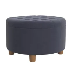 Blue Round Velvet Tufted Storage Ottoman