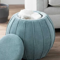 Blue Rounded Oval Storage Ottoman