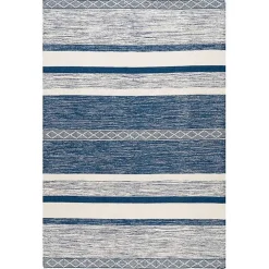 Blue Seabrook Striped Fringe Wool Area Rug, 7x9