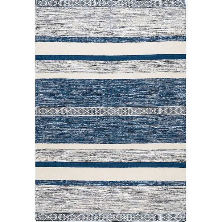 Blue Seabrook Striped Fringe Wool Area Rug, 7x9
