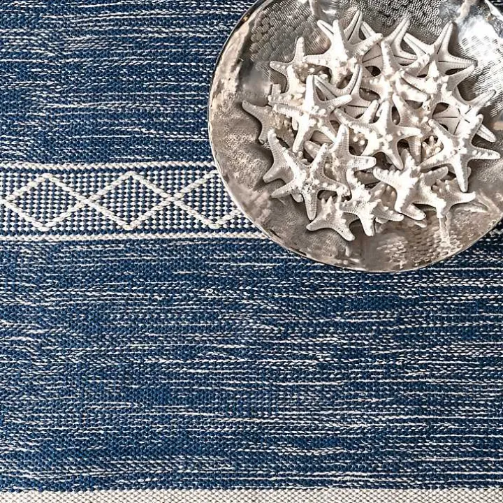 Blue Seabrook Striped Fringe Wool Area Rug, 7x9