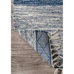 Blue Seabrook Striped Fringe Wool Area Rug, 7x9