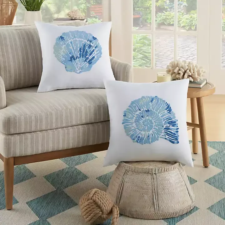 Blue Seashell Throw Pillow